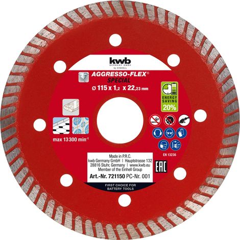 kwb by Einhell Disco da taglio diamantato sottile per smerigliatrice angolare (Ø 115 x 1,2 x 22,33 mm, Aggresso-Flex special, max. 13300 min-1, extra sottile per ridurre la perdita di materiale) (1/2)