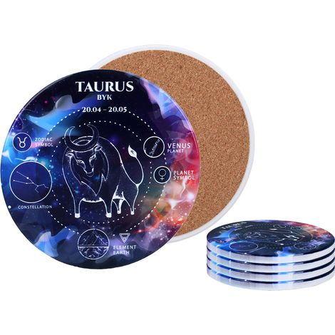 Carmani, 4 posavasos de cerámica redondos - signos del zodiaco/Tauro (1/4)
