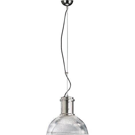 Lampe à suspension BEK en verre transparent nervuré avec structure en métal nickelé, raccordement E27, IP20, 75W - Groupe Rossini (1/2)