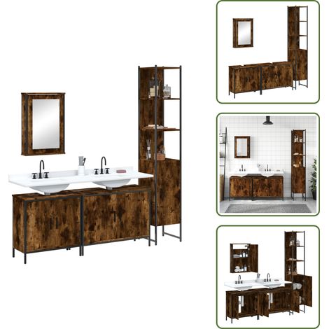 Ensemble de meubles de salle de bain 4 pcs Chêne fumé Bois - Meuble Salle De Bain - Ensemble Meuble Salle De Bain - Rangement Salle De Bain - Armoire Salle De Bain - Miroir Salle De Bain (1/5)