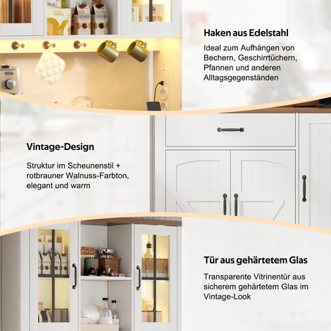 Meuble cuisine style grange 185×105×40 cm,étagères tiroirs crochets inox LED couleur changeante douilles. (1/5)