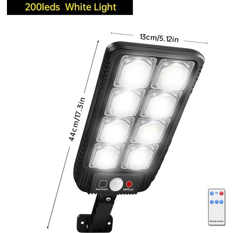 (1 pièce - 200 LED blanches) Lampadaire solaire étanche IP65, applique murale solaire extérieure avec détecteur de mouvement et télécommande, compatible avec jardin et cour. (1/5)