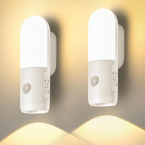 (2 Pack)Veilleuse Rechargeable 2000mAh Lampe LED Detecteur de Mouvement Interieur 3000K 4000K 6000K Graduable Spot Eclairage Detection Automatique pour Couloir, Escalier, Toilettes, Chambre, Cuisine (1/5)