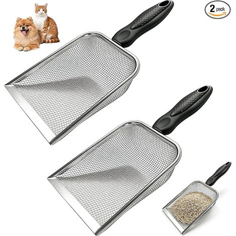 Pelle à Sable pour Reptiles, Pelle à Litière pour Chat, Tamis à Sable en Acier Inoxydable, Taille des Pores de 2mm avec Manche pour Terrariums, Hamsters, Oiseaux (1/5)