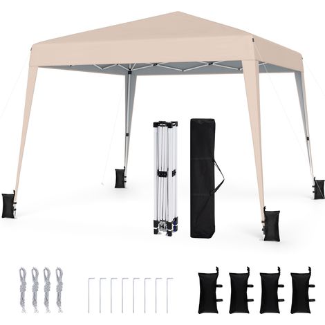 Tonnelle Pliante 3 x 3 m, Pop-up, Tente de Jardin Exterieur Imperméable avec Sac de Transport, Piquets, Pergola Jardin Exterieur pour Camping, Beige (1/5)