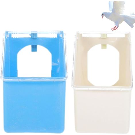Confezione da 2 mangiatoie per piccioni sospese con coperchio, gabbia o pollaio, bianco e blu (1/5)