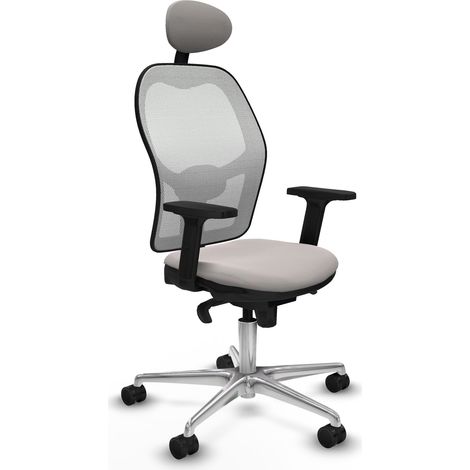 Jorquera sincro malla blanca similpiel blanco brazos 2D base aluminio cabecero fijo ruedas 65mm nailon (1/5)