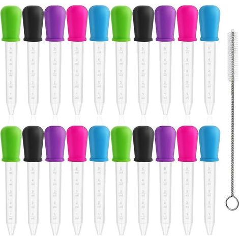 Lot de 20 flacons compte-gouttes en silicone avec goupillon de nettoyage. pipettes en plastique. gouttes pour les yeux