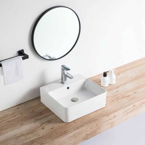 Lavabo blanco brillante sobre encimera cerámico VENADO 46 x 42 cm
