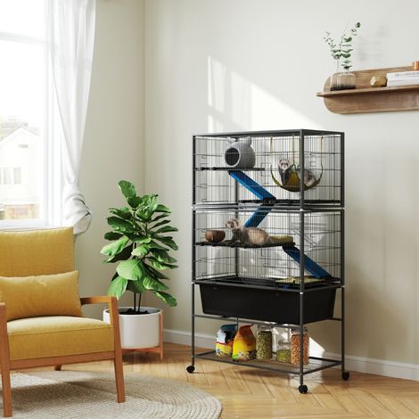 Cage pour petits animaux,cage pour animaux avec 5 niveaux,rampes antidérapantes,hamac,88 x 48 x 150,5 cm,gris foncé