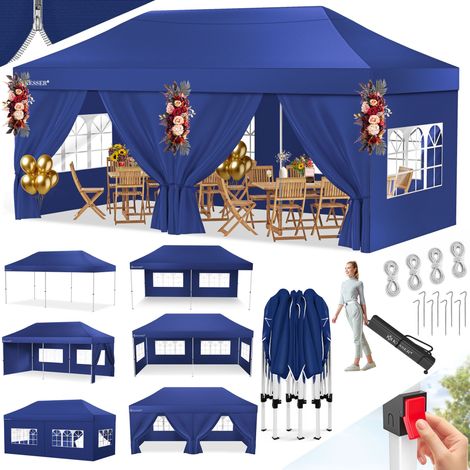KESSER® Pabellón plegable 6 x 3 m, 6 paredes, impermeable, UV 50+ - Azul marino (1/5)