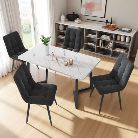 Sedie da Pranzo - Set di 4 - Ergonomiche - Velluto Grigio - Design Scandinavo