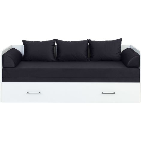 Lit, canapé convertible 80-160x200 cm coloris Blanc Brillant avec coffre de rangement, matelas et 3 oreillers gris anthracite - Longueur 200,5 x Profondeur 79/154 x Hauteur 73 cm (1/2)