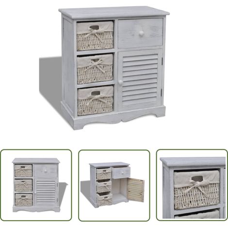 The Living Store Kommode mit 3 Körben Weiß - Kommode - Holzmöbel - Aufbewahrungsbox - Wohnzimmer Dekoration - Garderobe (1/5)