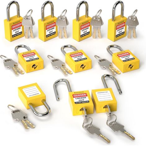 Sicherheitsvorhängeschloss 38mm gelb, 10 Stück, für Lockout Tagout Anwendungen