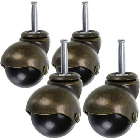 Roulettes pivotantes à billes avec tige de 50 mm et bagues, style antique, pour meubles, poufs, commodes, tables basses, lot de 4