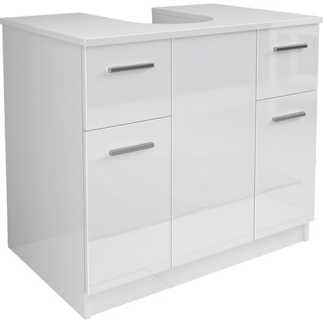 MaMa Store Base Copricolonna Sottolavabo con 2 Ante e 2 Cassetti, Bianco Lucido Laccato, L. 70cm x P. 46cm x H.62cm (1/4)
