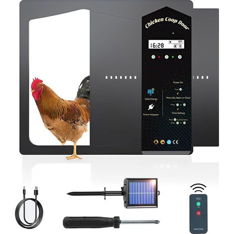 Porta automatica per pollaio ad energia solare, porta automatica per pollaio con timer, telecomando, sensore di luce, schermo LCD Porta automatica per pollaio A (1/5)