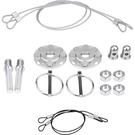 Kit de pasadores de capó de aleación de aluminio CNC para coches de carreras - Kit de placa de pasador universal (plateado) (1/5)