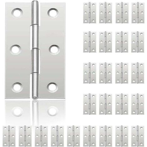 Cerniere per porte in acciaio inox – Set da 24 pezzi (44 × 32 mm) per armadi, portagioie e mobili per la casa.