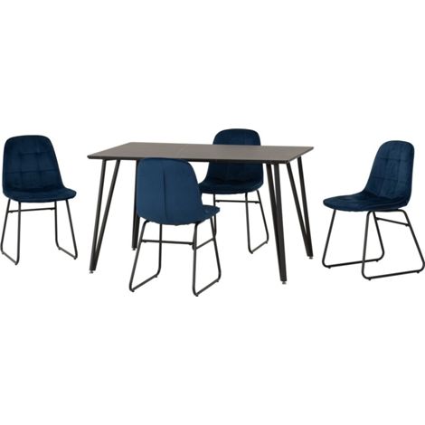 Marlow & Lukas Indoor Dining Set with 4 Chairs - Black Marble/Sapphire Blue Velvet