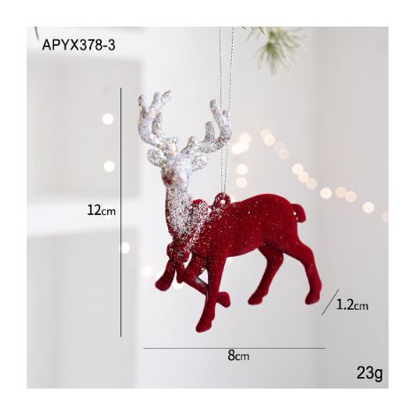 Décoration de Noël en velours rouge bordeaux - Guirlande pendentif renne avec bois scintillants (1/2)