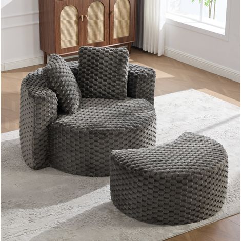 Fauteuil lounge 130x115x103 cm gris foncé en tissu avec repose-pieds, design arrondi 360° sans montage (1/5)