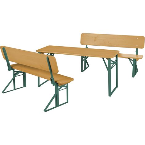 Table et 2 Bancs de Jardin pour Enfants dès 2 Ans - 4 Places - Bancs Pliants avec Dossiers et Table Pliante - Ensemble de Camping en Bois Massif Lasuré Teck (1/5)