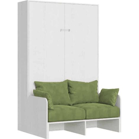 Letto Una Piazza E Mezzo A Scomparsa 120 Kentaro Con Divano Bianco Frassino e Verde