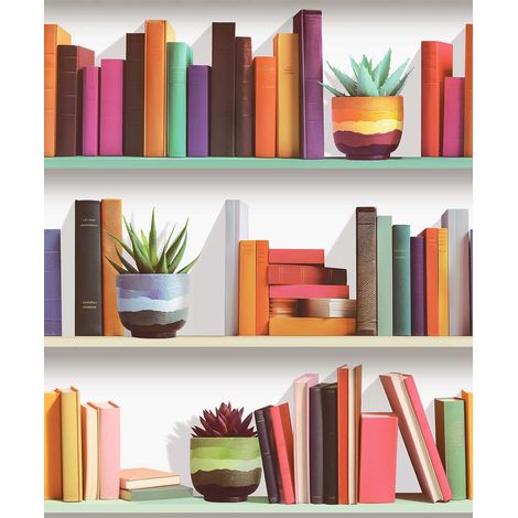Papier peint étagères livres fond clair lumineux