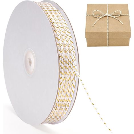 100m Ficelle de Noel Blanche et Dorée,Ficelle Coton 2mm (1/5)