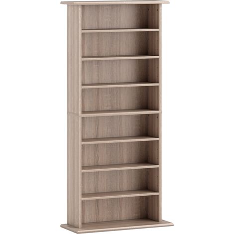 Étagère Deloria rangement CD DVD Blu-ray 8 compartiments naturel organisation optimale