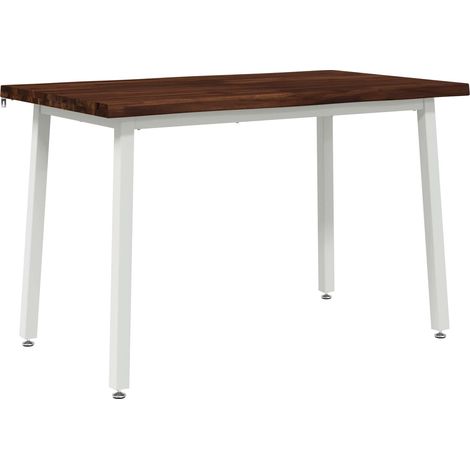 Table à Manger Bord Vivant Bois d'Acacia Massif et Acier Marron et Blanc 120 x 70 x 75 cm (1/5)