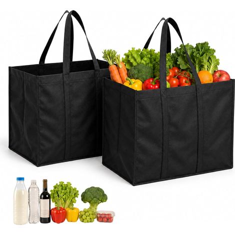Set of 2 Reusable Shopping Trolley in Woven Fabric, Black, 41 x 13 x 26 cm, Foldable Shopping Bag, Shopping Bag, Fabric Bag, Large Capacity, Ideal for Shopping, Picnic, Travel and Beach (1/5)