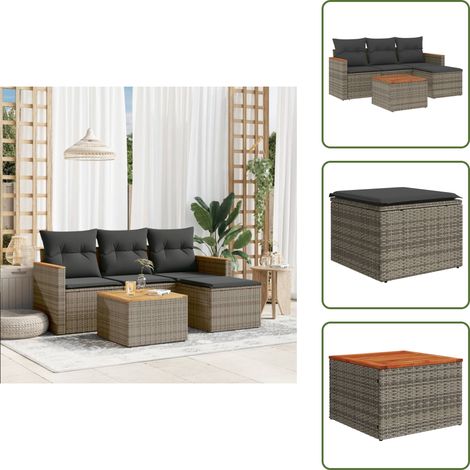 The Living Store 5-tlg. Garten-Sofagarnitur mit Kissen Grau Poly Rattan - Gartenmöbel Set - Outdoor Lounge - Rattan Gartenset - Gartenlounge - Balkonmöbel (1/5)