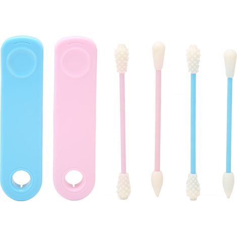 2 paires de cotons-tiges en silicone réutilisables, double extrémité pour maquillage, cosmétiques portables, idéaux pour voyages (1/5)