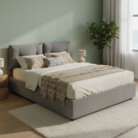 Dmora - Cama matrimonial Dcun, Cama contenedor con revestimiento de tela, 100% Made in Italy, Apertura frontal, adecuado para colchón Cm 160x200, Gris (1/5)