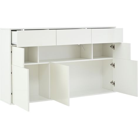 Wohnzimmer-Sideboard 140x30x82 cm weiß Hochglanz mit 3 Schubladen, 5 Türen, LED, MDF (1/5)