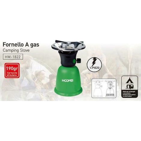TrAdE Shop Traesio - Fornellino A Gas Portatile 190gr Per Campeggio Camping Da Viaggio Di Emergenza -