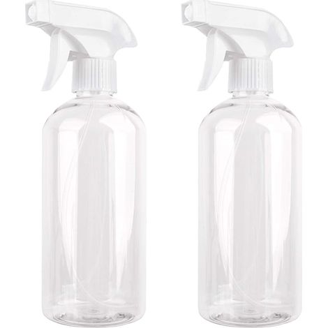 Lot de 2 flacons pulvérisateurs vides en plastique transparent de 500 ml, parfaits pour les plantes, les cheveux, le nettoyage et le jardinage.