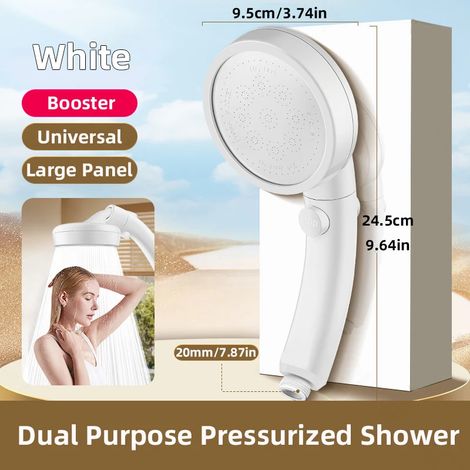 Pommeau de douche haute pression (blanc) avec bouton d'arrêt unique, réglable, économe en eau, douchette universelle pour salle de bain (1/5)