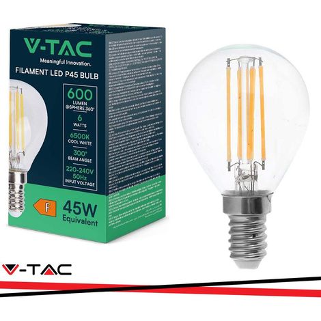 LED LAMPADINA 6W FILAMENTO E14 P45 CLEAR COVER 6500K                                                     - Luce FREDDA (1/10)