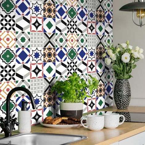 Sticker Mural Carrelage adhésif Cuisine Salle de Bain - 24 STICKERS CARRELAGES AZULEJOS FEBINA - 24stickers10x10cm (1/5)
