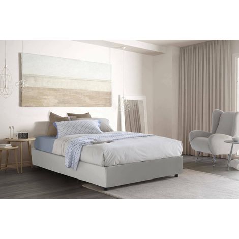 Talamo Italia Cama de plaza y media Sara, Cama contenedor con tapizado en ecopiel, 100% Made in Italy, Apertura frontal, con colchón 120x200 cm incluido, Blanco, con embalaje reforzado (1/4)