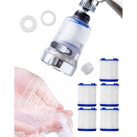 360° drehbarer Wasserhahnfilter, spritzfreier Wasserhahnfilter mit 6 austauschbaren Filtern, Küchenarmatur-Düse (1/4)