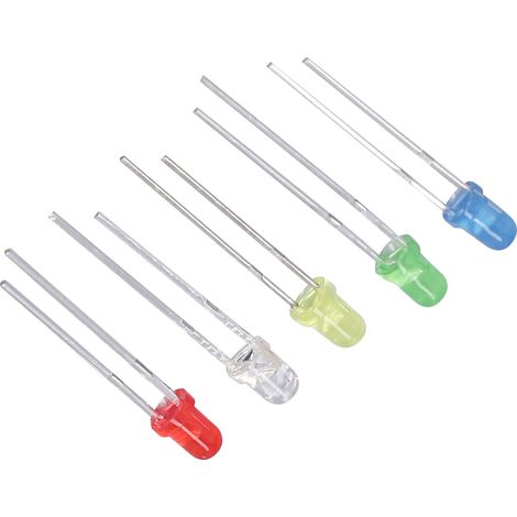 Lot de 500 diodes électroluminescentes (DEL) de 3 mm, 5 couleurs : rouge, jaune, bleu, vert et blanc. (1/5)