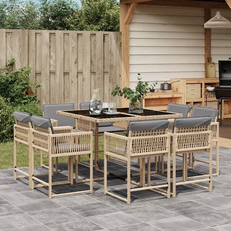 vidaXL 9 Piece Garden Dining Set with Cushions Mix Beige Poly Rattan (1/5)