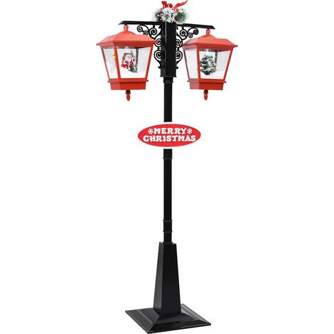 Lampadaire de Noël avec Père Noël-Décoration de Fête pour Noël Noir et rouge 81x40x188cm PVC 805616