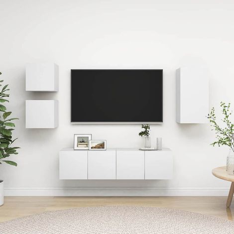 vidaXL Set de muebles de salón TV 5 piezas madera de ingeniería blanco (1/5)