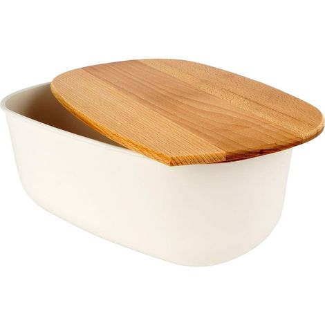 Boîte à pain avec couvercle en bambou, 39 x 23,5 x 15,5 cm, fabriquée en matériau de haute qualité, sans BPA, couvercle en bois de bambou, spacieuse, convient à différents types de pain et de crème. (1/5)
